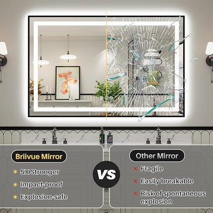72x32 Inch LED Bathroom Mirror with Black Frame, Backlit & Front Lit, Anti-Fog Lighted Bathroom Vanity Mirror for Wall, Memory Function, Dimmable, HD Tempered Glass, Shatter-Proof