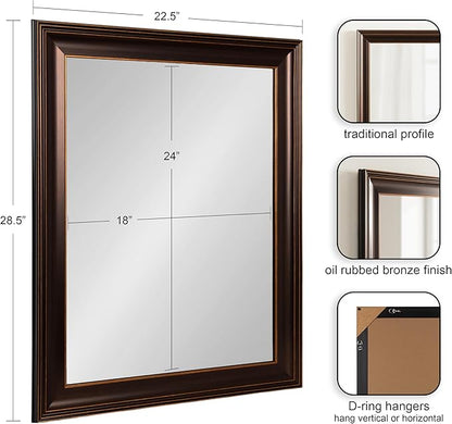 Kate and Laurel Galiano Traditional Framed Rectangle Bathroom Vanity Mirror, 23 x 29, Bronze, Classic Rectangular Bathroom Mirror for Over Sink or for Use as Entryway or Living Room Decor