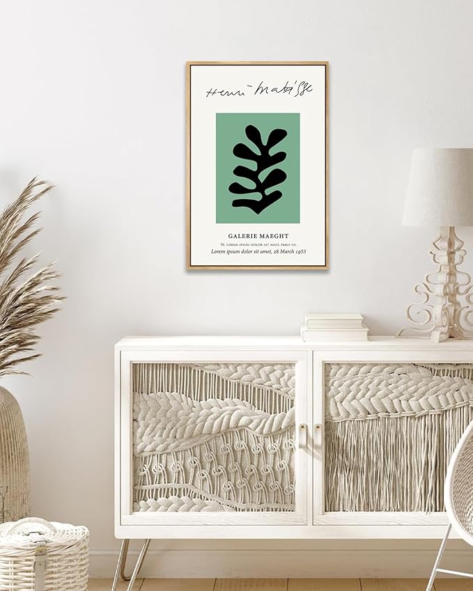 Zzuyi Henri Matisse Framed Wall Art,Boho Green Botanical Art Prints,Abstract Minimalist Wall Decor,Aesthetic Room Wall Decor-12''x16''Natural Framed