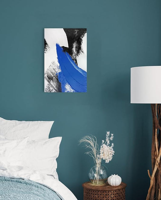 YPY Blue Abstract Canvas Wall Art: Modern Minimalist Black and White Picture Painting Print Gray Blue Poster for Living Room Bedroom Bathroom Office Home Wall Decor 10x15
