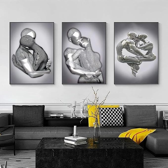 ZMURED 3D Wall Art Decor Artwork Figure Statue Modern Art Canvas Painting,Large Wall Art for Bathroom Bedroom Decoration (Hold Red Heart)
