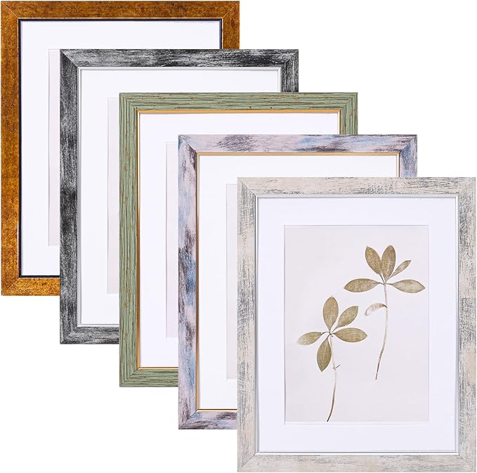 Fixwal 8x10 Picture Frame Set of 5, Vintage Photo Frame, Rustic Retro Picture Frame with Tempered Glass, Decorative Art on Walls and Tabletop Placement