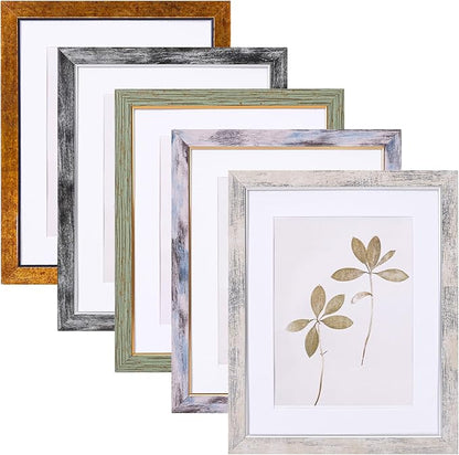 Fixwal 8x10 Picture Frame Set of 5, Vintage Photo Frame, Rustic Retro Picture Frame with Tempered Glass, Decorative Art on Walls and Tabletop Placement