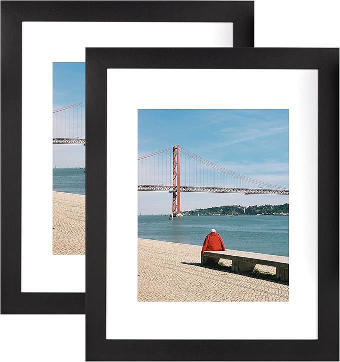 Black Wooden 11x14 Picture Frame set of 2, Display 11x14 Picture without Mat or 8x10 Picture with Mat