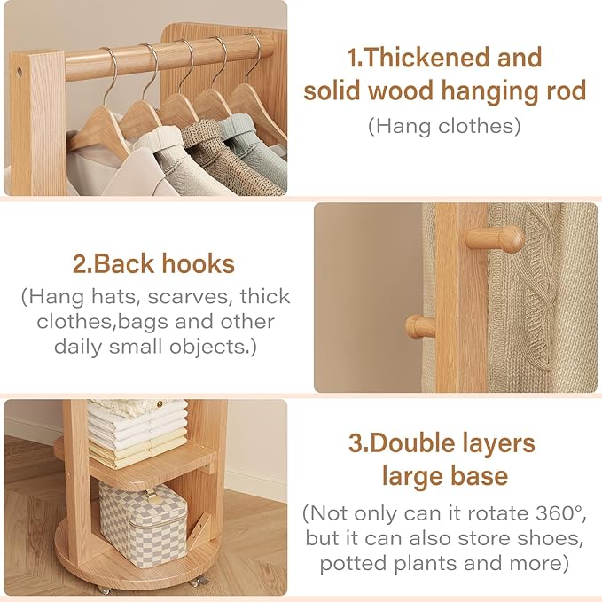 WoodsWhisper Full Length Mirror Coat Rack Solid Wood Floor Mirror 66"x12" Full Length Mirror with Stand Long Mirrors for Bedroom,Living Room (Natural-Mobile, 66" Lx12 W)