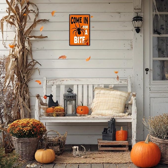 Come In For A Bite Halloween Metal Tin Sign Vintage Wall Decor for Halloween Party Farmhouse Kitchen Living Room Entryway Decorative Signs Metal Poster 8x12 Inch