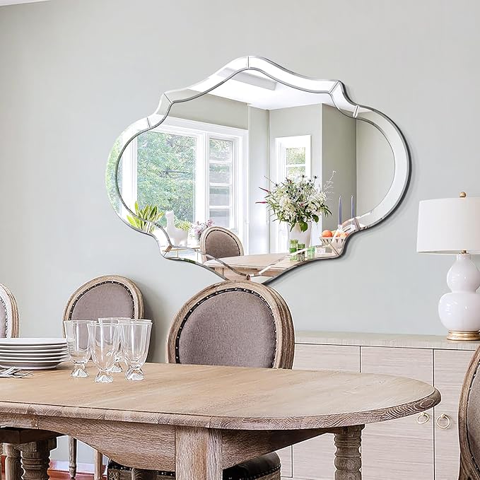 32" x 47" Large Wall Mirror for Living Room Decor, Elegant Decorative Mirrors with Beveled Glass Mirrored Frame, Horizontal or Vertical Hanging Mirror for Bathroom, Dining Room, Entryway