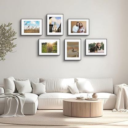 Golden State Art, Gallery Wall Frame Set of 6 - Black 14x18 Aluminum Photo Frames with Mat for 11x14 Pictures - 14 x 18 inch Metal Frame with Real Glass Cover - Elegant Home or Office Decor