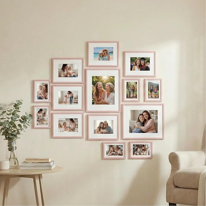 Giftgarden 14 Pack Pink Picture Frames Set, 2pcs 11x14 Matted for 8x10, 6pcs 8x10 Matted for 5x7, 6pcs 5x7 Matted for 4x6, Gallery Frame Collage for Wall or Tabletop Display