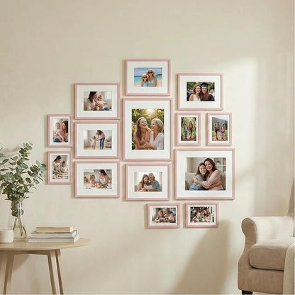 Giftgarden 14 Pack Pink Picture Frames Set, 2pcs 11x14 Matted for 8x10, 6pcs 8x10 Matted for 5x7, 6pcs 5x7 Matted for 4x6, Gallery Frame Collage for Wall or Tabletop Display