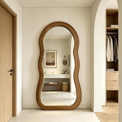 Wavy Full Length Mirror, 67"x31.5" Irregular Aesthetic Mirrors with Triple Layer Solid Wood Frame, Premium Organic Floor Mirror for Living Room Entryway Hallway Cloakroom, Leaning/Hanging