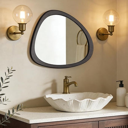 WallBeyond Asymmetrical Mirror, Irregular Wall Mirror, Wall Mirrors Decorative for Bedroom Living Room Entryway Hall, Wood Mirror for mid Century Modern Decor 23" H x 19" W, Dark Brown