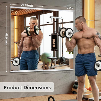 Home Gym Mirror,2 Pack Large 66.9x23.6 Inch Frameless Tempered Glass Wall Mirror, Full Body Workout and Decorative Mirrors for Home Gym, Yoga, Dance Studio, Garage, Exercise Room