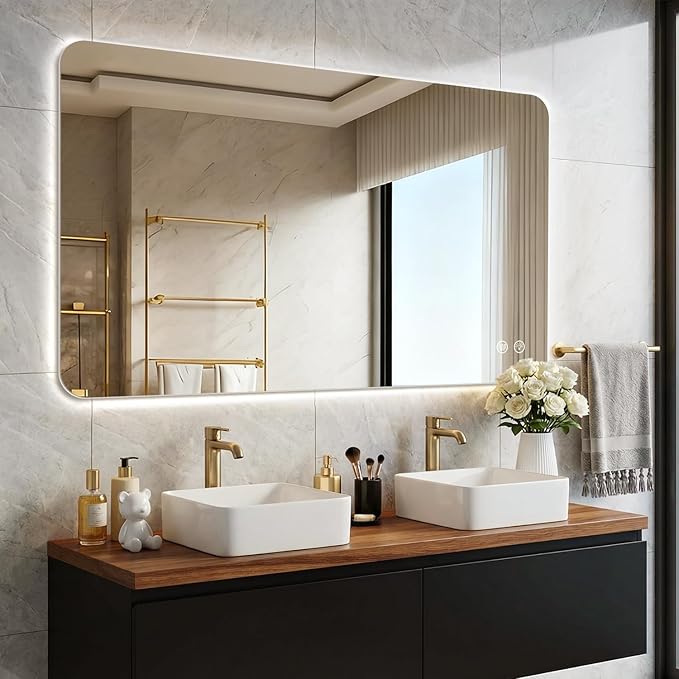 EOGOW Backlit Mirror for Bathroom,40"x30" Backlit LED Bathroom Mirror wall Mounted with Anti-Fog,Stepless Dimmable,3 Color Lights,High Lumen, UL Listed,Tempered Glass