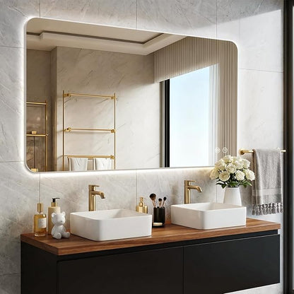 EOGOW Backlit Mirror for Bathroom,40"x30" Backlit LED Bathroom Mirror wall Mounted with Anti-Fog,Stepless Dimmable,3 Color Lights,High Lumen, UL Listed,Tempered Glass