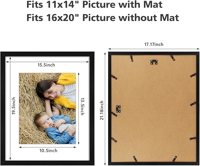 Golden State Art, 16x20 Picture Frame Set of 6 - Matted to 11x14 Photo - Engineered Wood Gallery Frame Set - Wall Mounting (Black,6 Pack)