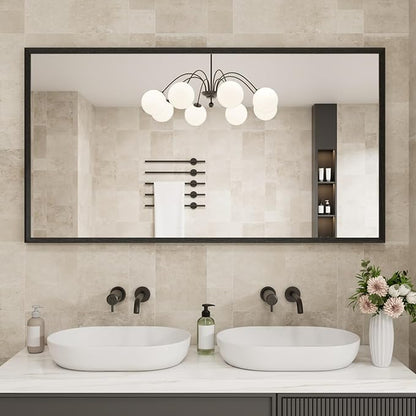 JISOSO Rectangle Bathroom Mirror 55x30 Inch, Matte Black Framed, 4MM Tempered Glass, Anti-Rust, Wall-Mount Vanity Mirror for Bathroom & Bedroom, Hangs Horizontally or Vertically