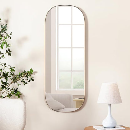 Wall Mirror Decorative Metal Gold Wall-Mounted Mirrors, 47"x18" Oval Tall Mirror for Wall, Full Length Mirrors, Large Bathroom Vanity Mirror Iron Brushed Gold Frame