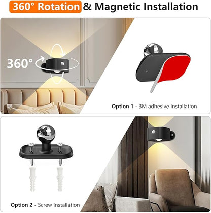Deyagoo Rechargeable Motion Sensor Wall Light, Wireless Wall Sconce - Magnetic Base, Dimmable 3000K Warm White, 3 Modes (ON/AUTO/Off) for Closet, Stairs, Living Room - Indoor LED Wall Lamp (Black)