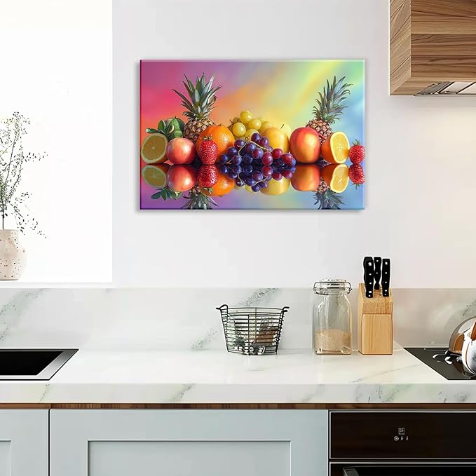 OAAPITI Kitchen Wall Art Colorful Fresh Diverse Fruits Poster Wall Decor Rustic Farmhouse Painting Print For Dining Room Living Room Home Decor Ready To Hang(Artwork-4,20"x30")