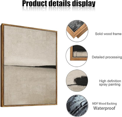 myusuar 3 Piece Large Modern Abstract Canvas Framed Wall Art For Living Room, Black And Beige Vintage Minimalist Wall Art Decor Posters Prints For Bedroom Office 16x24in