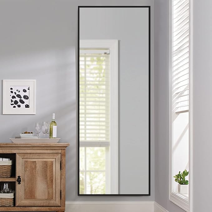 NicBex Full Length Mirror with Stand, 64"x21" Aluminum Alloy Frame Full Body Mirror, Black - Free Standing, Leaning Against Wall or Wall-Mounted
