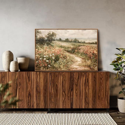 OIQArtOIQ Framed Canvas Wall Art,Vintage Decor,Landscape Nature Country Wildflower Paintings Farmhouse Pictures Modern Artwork Rustic Fall Flower Prints Cottagecore Office Living Room Bedroom Bathroom