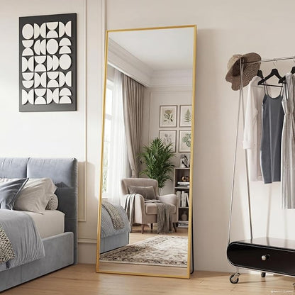 Sweetcrispy 65"x24" Full Length Mirror, Full Body Mirror with Aluminum Alloy Thin Frame, Leaning or Standing, Suitable for Bedroom, Livingroom, Cloakroom, Gold
