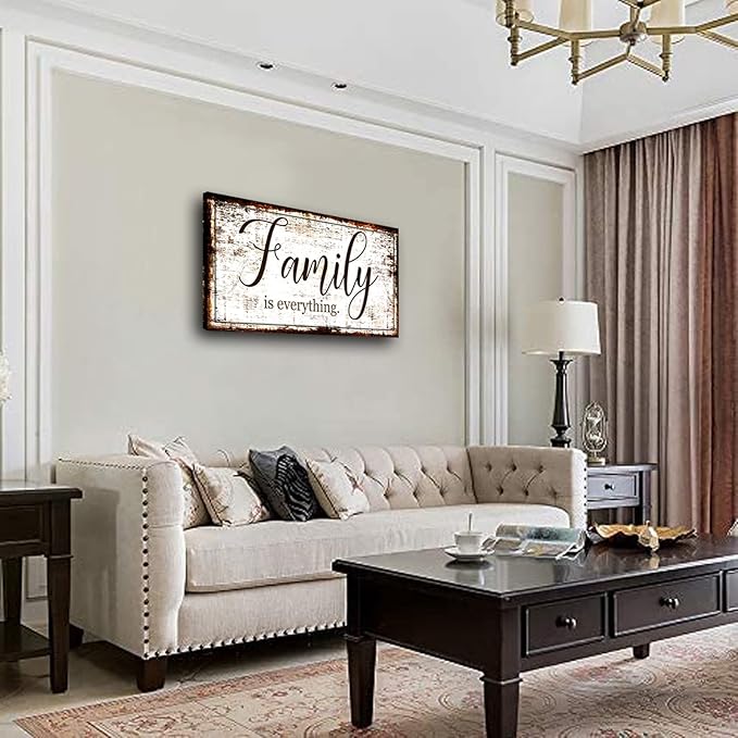 Family is Everything Wall Decor-Rustic Family Quote Print Canvas for Farmhouse-Family Signs Wall Art- Framed Artwork Wall Decoration for Living Room,Bedroom,Dining Room,Home Decor,Ready to Hang 20"x40"