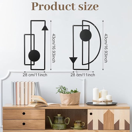 Riyiper 2 Pcs Metal Wall Art Minimalist Abstract Vertical Geometric Metal Wall Decor for Home Family Bedroom Office Decorations Gifts(Black)
