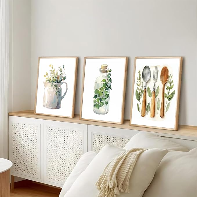 YFvrPt Boho Kitchen Poster Set of 3 Large Dining Room Canvas Wall Art Kitchen Sage Green Plants Botanical Wall Decor Minimalist Dining Room Prints Pictures Artwork Unframed 16x24 inch