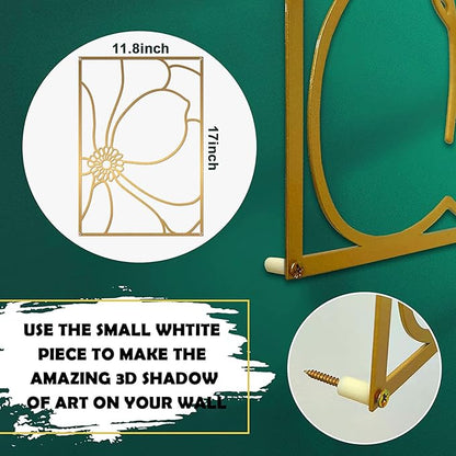 Glamativity 4 Pack Gold Wall Art, Flower Minimalist Single Line Art, Real Metal Nature Floral Abstract Wall Decor for Kitchen Bedroom Living Room