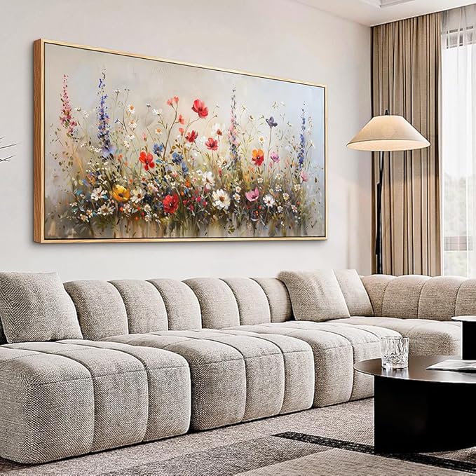 hyidecorart Large Canvas Wall Art Bedroom Wall Decor For Living Room Farmhouse Garden Watercolor flowers Wall Paintings Office Pictures Decor Print Artwork Wood Framed Room Mural Decoration