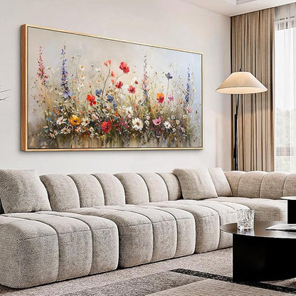hyidecorart Large Canvas Wall Art Bedroom Wall Decor For Living Room Farmhouse Garden Watercolor flowers Wall Paintings Office Pictures Decor Print Artwork Wood Framed Room Mural Decoration