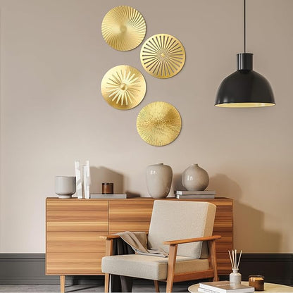 Shimeyao 4 Pcs 12 Inch Metal Wall Art Decor Sunburst Hanging Metal Artwork Decor Wall Art Decorations for Home Living Room Office Bedroom Bathroom Sculpture