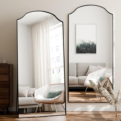 BEAUTYPEAK Full Length Mirror, Full Body Mirrors with Unique Arched Design, 71"x32" Floor Mirror with Aluminum Alloy Frame, Standing Hanging or Leaning for Bedroom and Living Room, Black