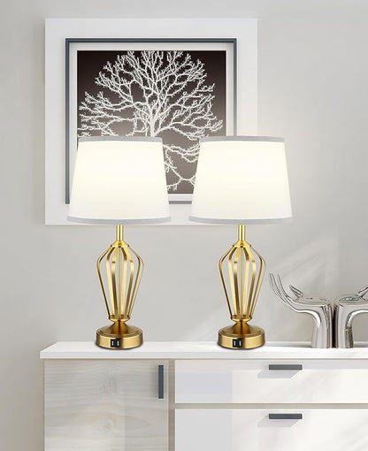 Touch Table Lamps Set of 2, nightstand lamp with USB Ports Bedside 3 Way Touch dimmer Desk lamp for Living Room Bedroom,Gold Plated Spiral cage Base Design Warm White dimmer Bulbs Included.