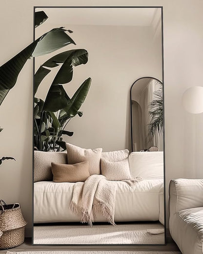Antok Full Length Mirror, 78"x38" Floor Mirror, Floor Standing Freestanding Full Body Mirror with Stand for Bedroom, Hanging Mounted for Living Room Cloakroom, Black