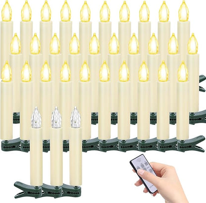 TECHLONG 30 PCS Flickering Christmas Tree Candle Lights, Clip on Candles for Christmas Tree Battery Operated with Remote Timer, Flameless LED Window Candles for Home Christmas Party Decoration