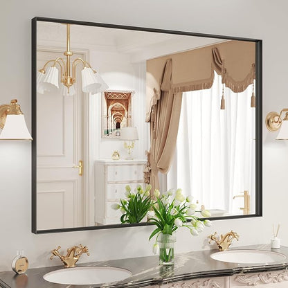 LOAAO Black Bathroom Mirror 48"X32" for Wall, Rectangle Bathroom Vanity Mirror, Tempered Glass, Hangs Vertically or Horizontally, Easy to Install, Modern Design