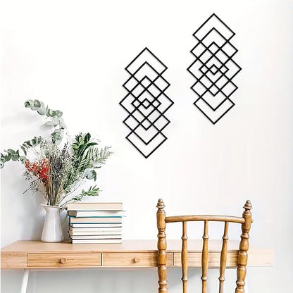 DUOOLN Large 2Pcs Abstract Metal Wall Art Decor, Black Modern Geometric Hanging Sign, Minimalist Single Line Décor Sculptures, Living Room Bedroom Bathroom Office Farmhouse Decoration-17.32 x 9.6 in