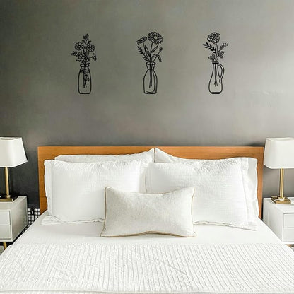 Blueprint Ivy 3 pieces Metal Flowers Wall Arts Minimalist Wall Decor for Living Room Bathroom Dining Room Kitchen Housewarming Gift (Black)