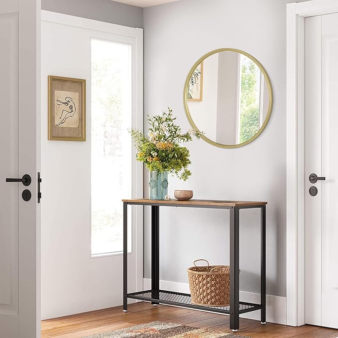 Gold Bathroom Mirrors for Wall Round Horn Circle Brushed Small Mirror Wall Mounted Mirrors Anti Rust Aluminum Ative Mirror for Entryway Hallway Entrance Housewarming