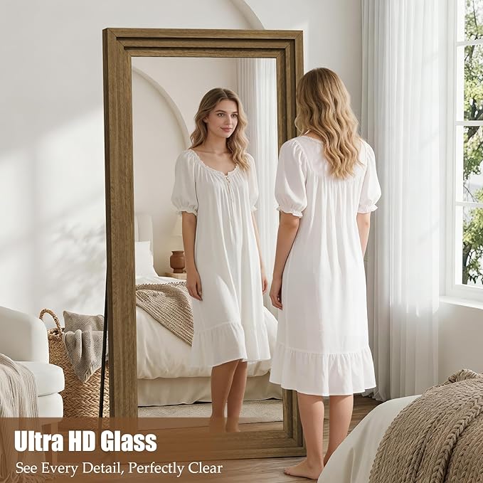 Full Length Mirror 71"x30", Large Solid Wood Frame Floor Mirror, Leaning Floor Mirror, Stable Frame, Shatterproof Glass, Modern Classic Style for Bedroom, Living Room, Entryway