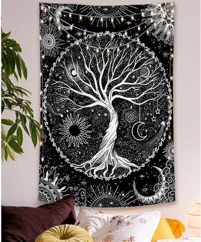 Lunerfex Tree of Life Tapestry Black and White Tapestry Mystical Sun and Moon Tapestries for Bedroom and Living Room Decor Black Tree 36×48 Inches