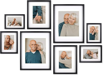 8 Piece Shadow Box Style Gallery Wall Frame Set – Deep Photo Frame Set with Mat for 8x10, 5x7 and 4x6 - Multiple Sizes Picture Frame Set for Wall Collage – Assorted Picture Frames for Wall (Black)