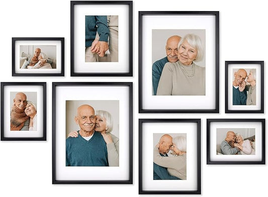 8 Piece Shadow Box Style Gallery Wall Frame Set – Deep Photo Frame Set with Mat for 8x10, 5x7 and 4x6 - Multiple Sizes Picture Frame Set for Wall Collage – Assorted Picture Frames for Wall (Black)
