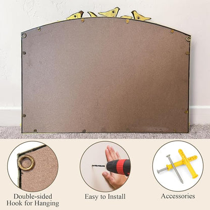 Gold Baroque Vintage Mirror for Vanity 19x25Inch Gold Antique with Ornate Frame, Arched Vintage Wall for Bathroom, Living Room, Fireplace, Entryway (Golden (Arched 6), 20"L x 26"W（Vertical ）)