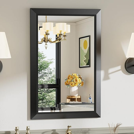 Briivue 20x30 Inch Black Bathroom Mirror for Wall, Thick Metal Framed Rectangle Mirrors for Over Sink, Bedroom, Living Room, Entryway, Anti-Rust, HD Tempered Glass