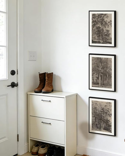 PHOPAGO Vintage Tree Framed Wall Art Retro Forest Wall Decor Nature Wilderness Sketch Paints Modern Bedroom Living Room Decor - 11x14in Black Framed